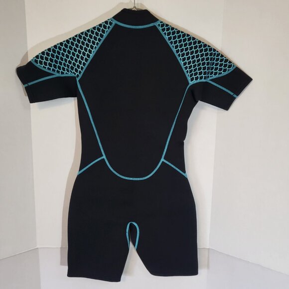 Zifumei Men's 3mm Shorty Front Zipper Wet Suit Size Small Black/Teal - Picture 6 of 6